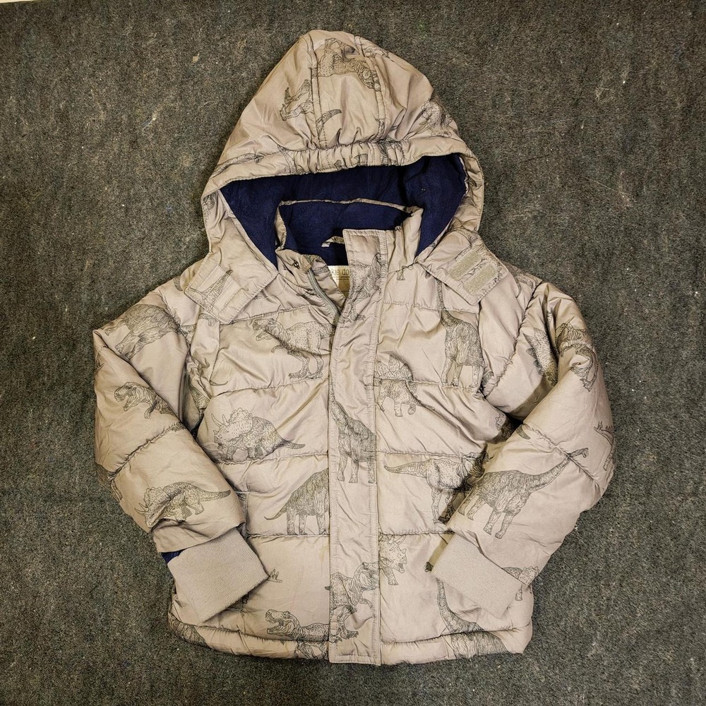Okie Dokie Boys Grey Dinosaur Puffer Jacket Hooded Fleece Lined Coat 4T